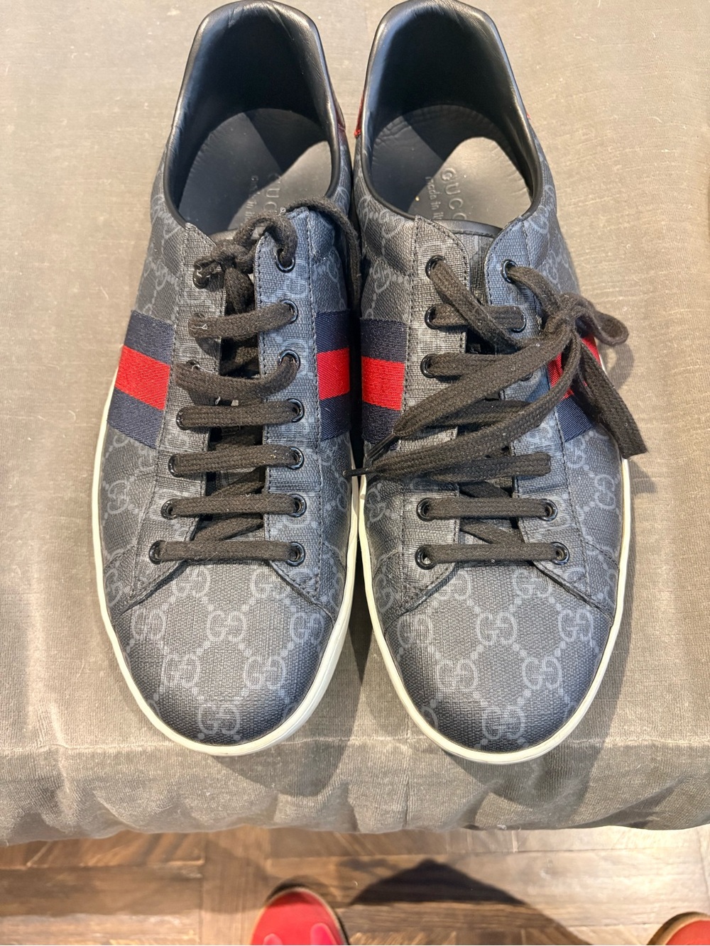 Gucci Men’s GG Leather Navy Sneakers with Signature Web